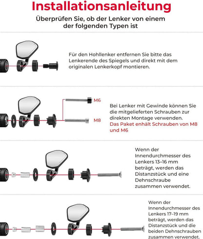 Lenkerendenspiegel Motorrad 2 Stück Rückspiegel 360° E-geprüft
