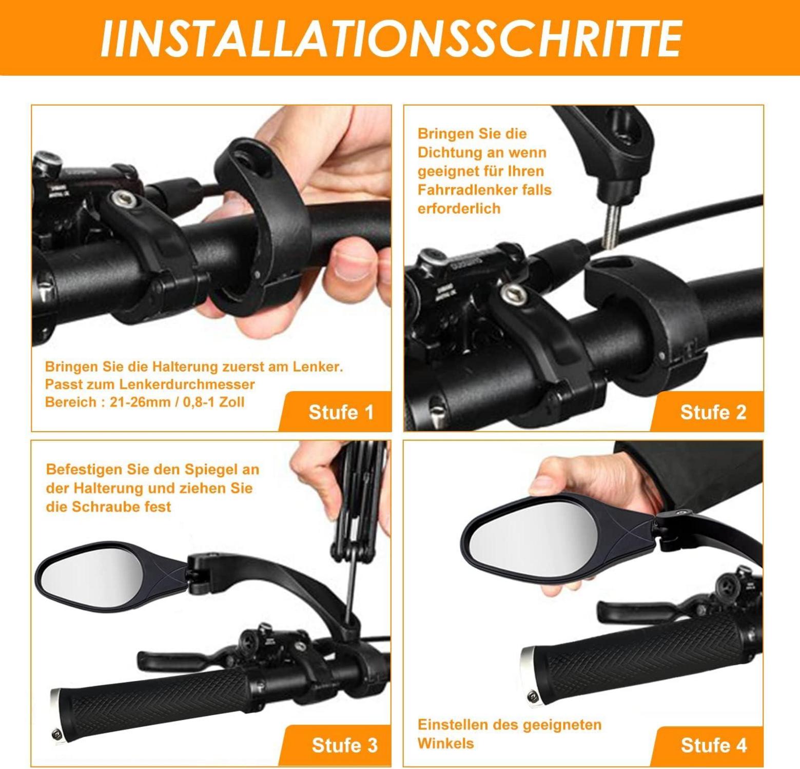 Fahrrad Rückspiegel Arkham HD Edelstahl Lenker 21-26mm e-bike