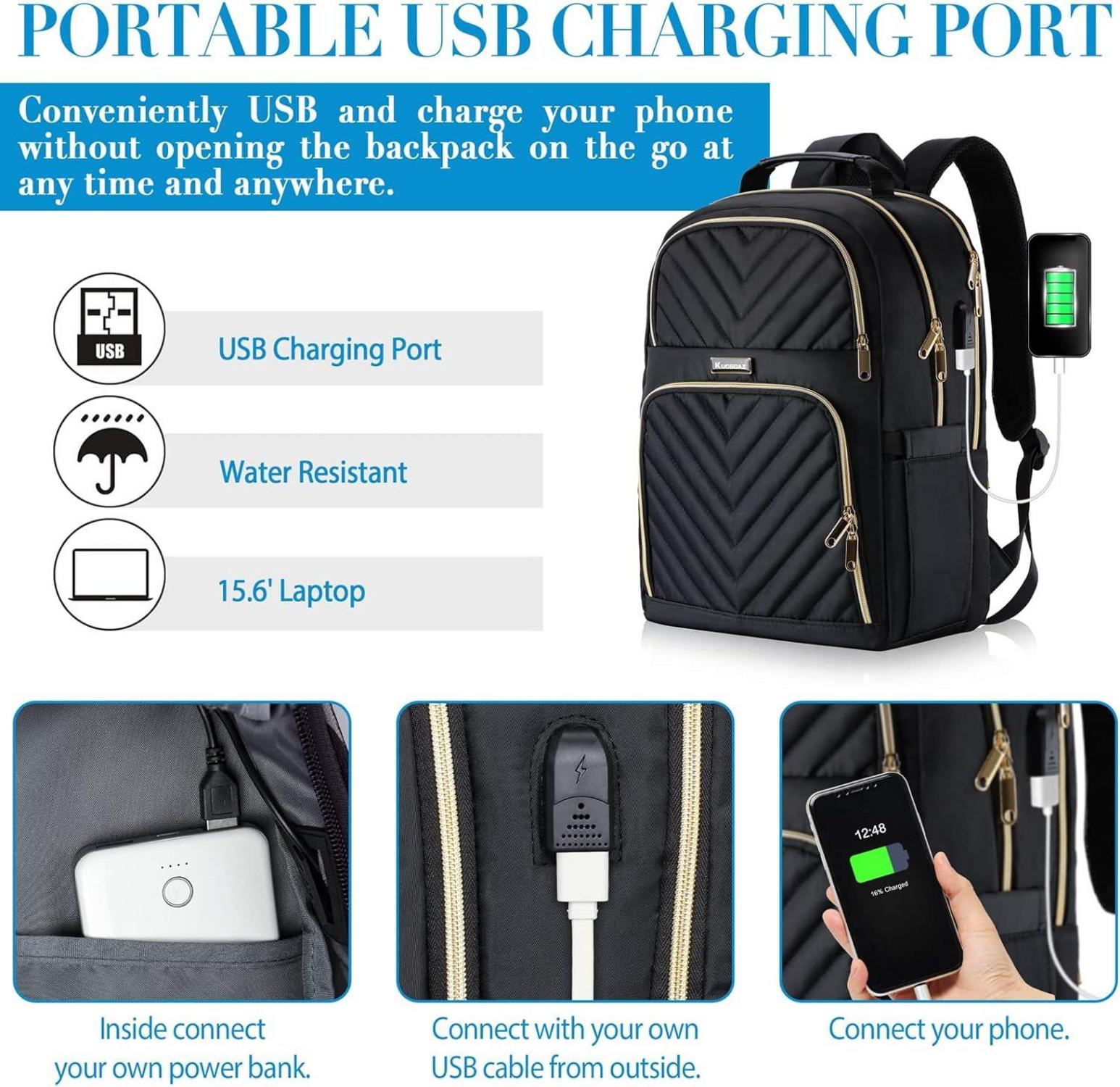 Damen Laptoprucksack mit USB-Ladeanschluss 17,3 Zoll Schwarz