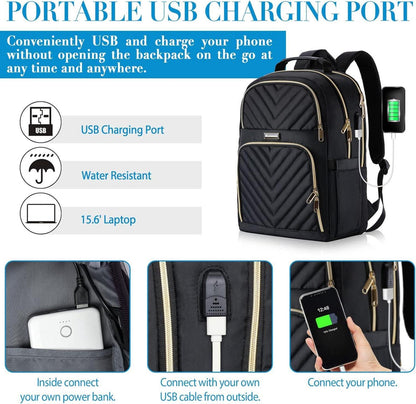 Damen Laptoprucksack mit USB-Ladeanschluss 17,3 Zoll Schwarz