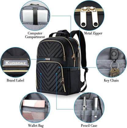 Rucksack Damen 17,3 Zoll USB Ladeanschluss Daypack Schwarz 45L