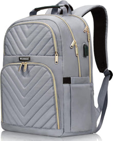 Modischer Damen Laptop-Rucksack mit USB-Ladeanschluss 15,6 Zoll Grau