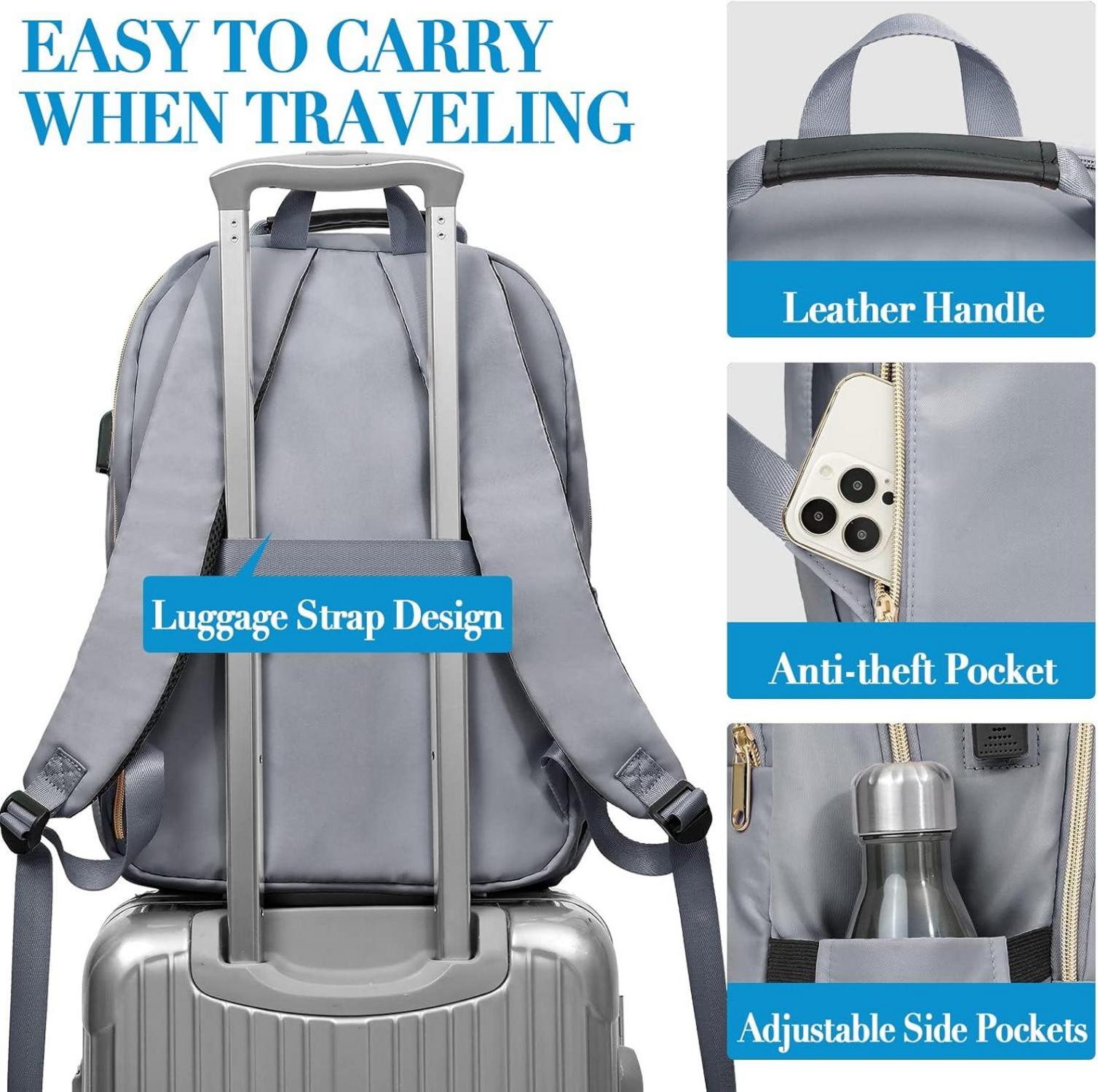 Modern Laptop Rucksack Damen 15.6 Zoll USB Ladeanschluss Grau