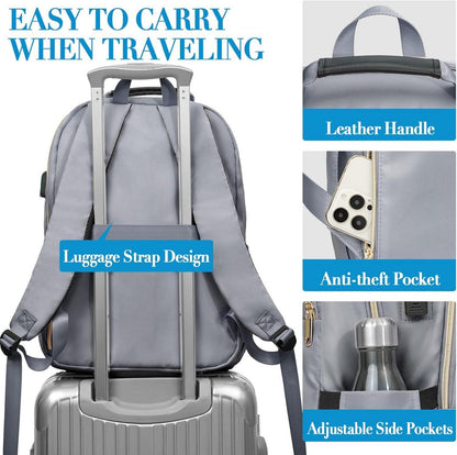 Modern Laptop Rucksack Damen 15.6 Zoll USB Ladeanschluss Grau