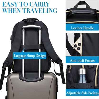 Rucksack Damen 15.6 Zoll USB Ladeanschluss Schwarz Wasserdicht 30-45L