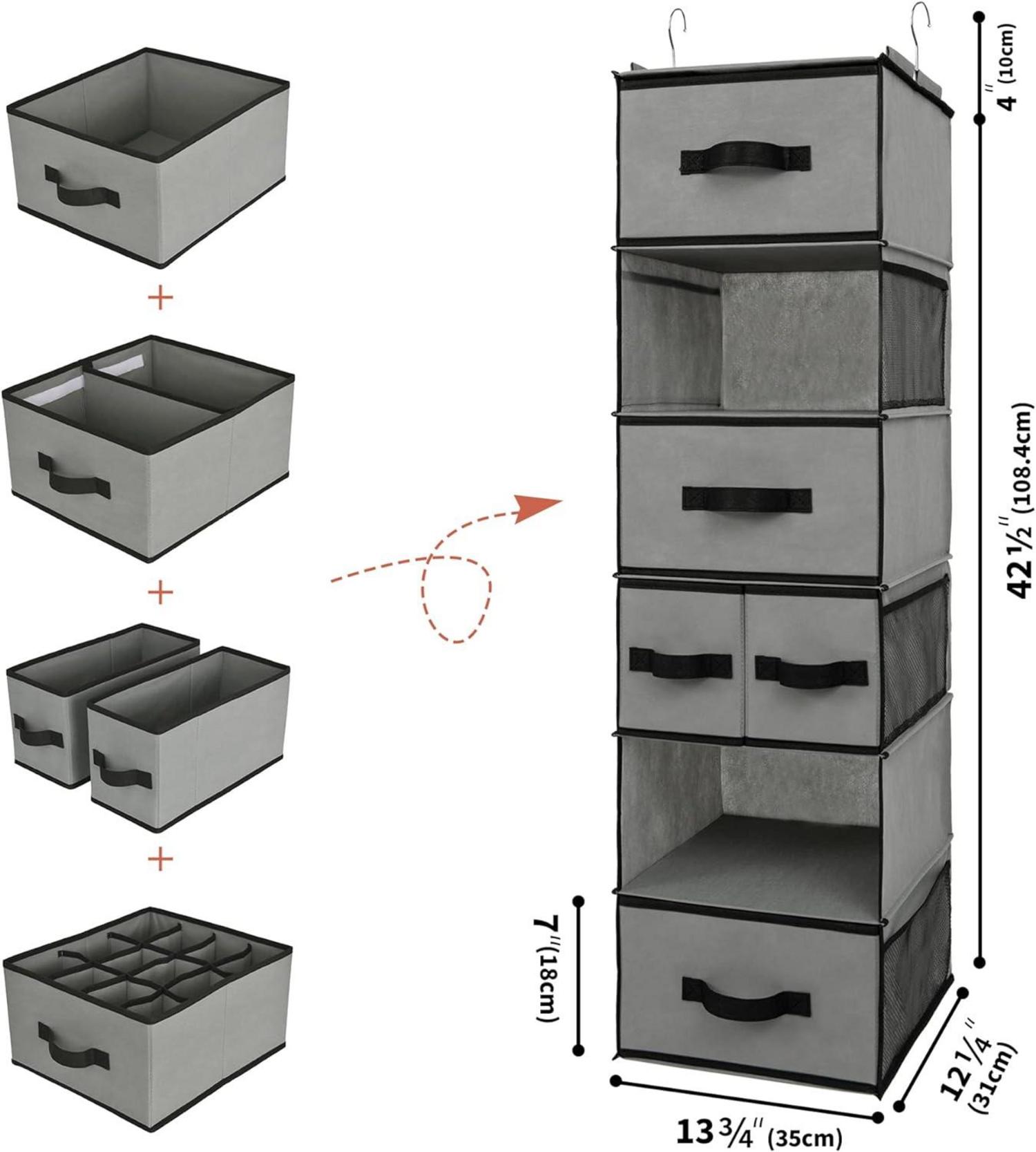 Hängeorganizer mit Schubladen, Grau, Stoff, Schlafzimmer, 5 Schubladen