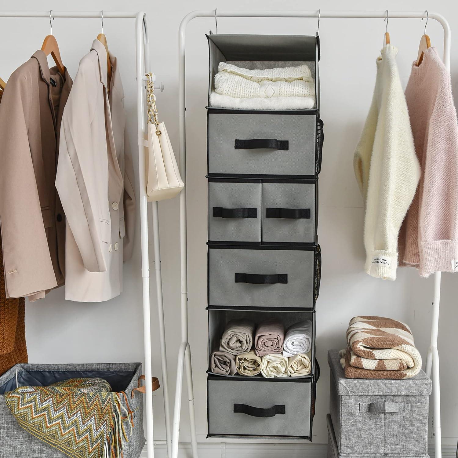 Hängeorganizer mit Schubladen, Grau, Stoff, Schlafzimmer, 5 Schubladen