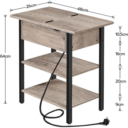 HOOBRO Beistelltisch Flip-Top mit Ladestation & Ablagefläche