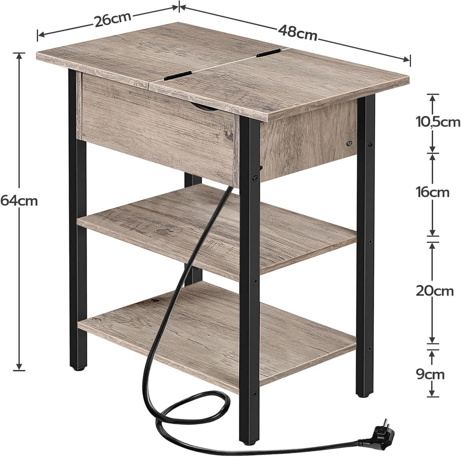 Beistelltisch mit Ladestation und Ablagefläche, Flip-Top Design