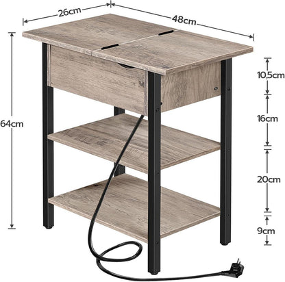 Beistelltisch mit Ladestation und Ablagefläche, Flip-Top Design