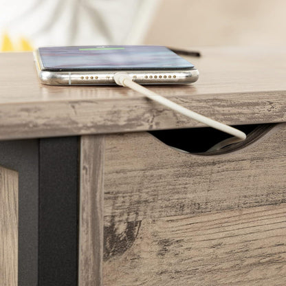 Hoobro Beistelltisch Flip-Top Ladestation Ablage Greige-Schwarz