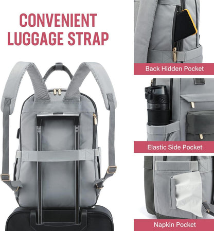 LOVEVOOK Schulrucksack Mädchen Teenager 15,6 Zoll Laptopfach Wasserdicht Grau Blau