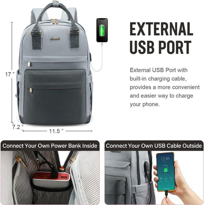 Schulrucksack Mädchen LOVEVOOK Laptopfach 15,6 Zoll Wasserdicht Uni Grau