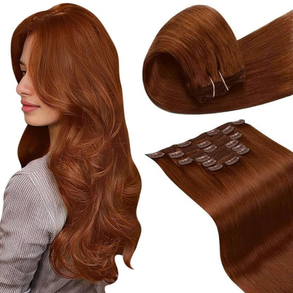 Echthaar Clip-Ins Auburn Braun 45cm – Haarverlängerung