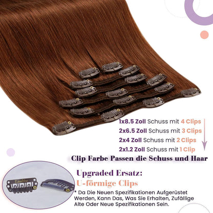 Echthaar Clip-Ins Auburn Braun 45cm – Haarverlängerung