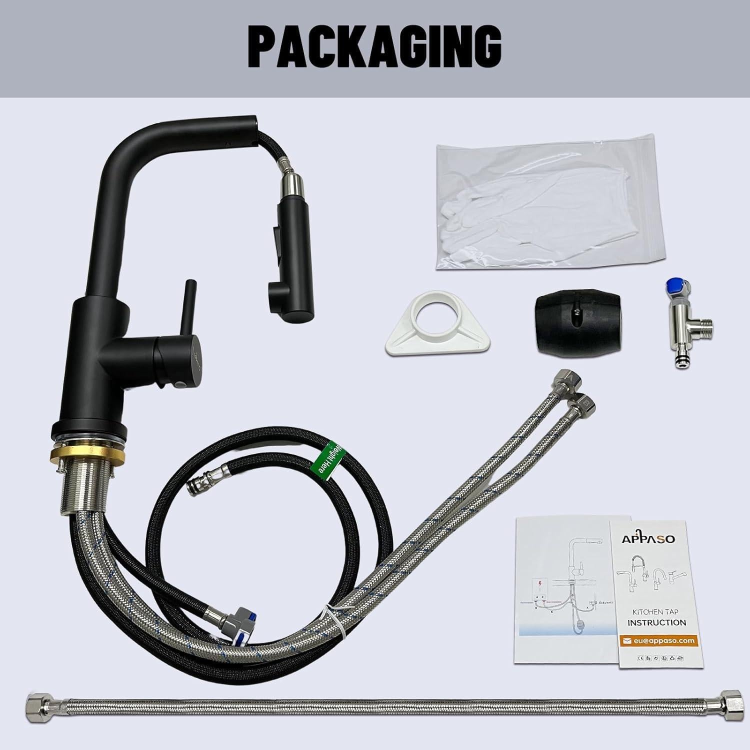 Niederdruck Armatur Küche Schwarz - Ausziehbar - 2 Strahlarten - Mischbatterie