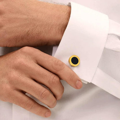 Manschettenknöpfe Herren Achat Perlmutt Vergoldet 18K 360° poliert