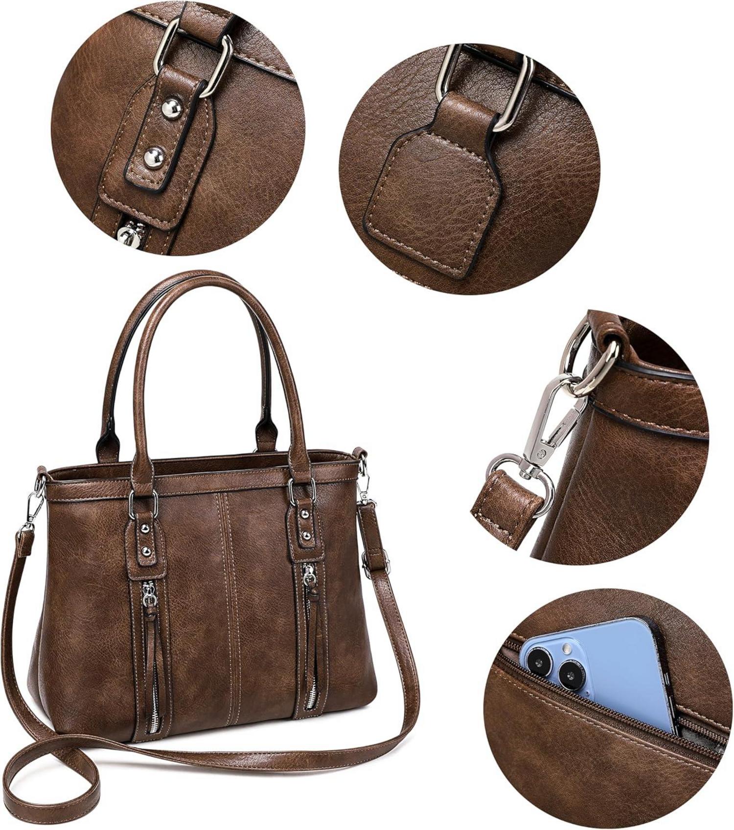 Große Damen Umhängetasche Leder Schultertasche Shopper Braun