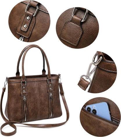 Große Damen Umhängetasche Leder Schultertasche Shopper Braun