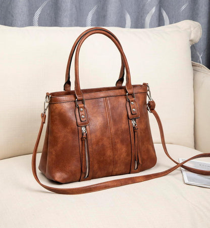 Große Damen Henkeltasche Leder Umhängetasche Braun Shopper