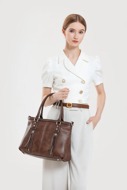 Große Damen Umhängetasche Leder Schultertasche Shopper Braun