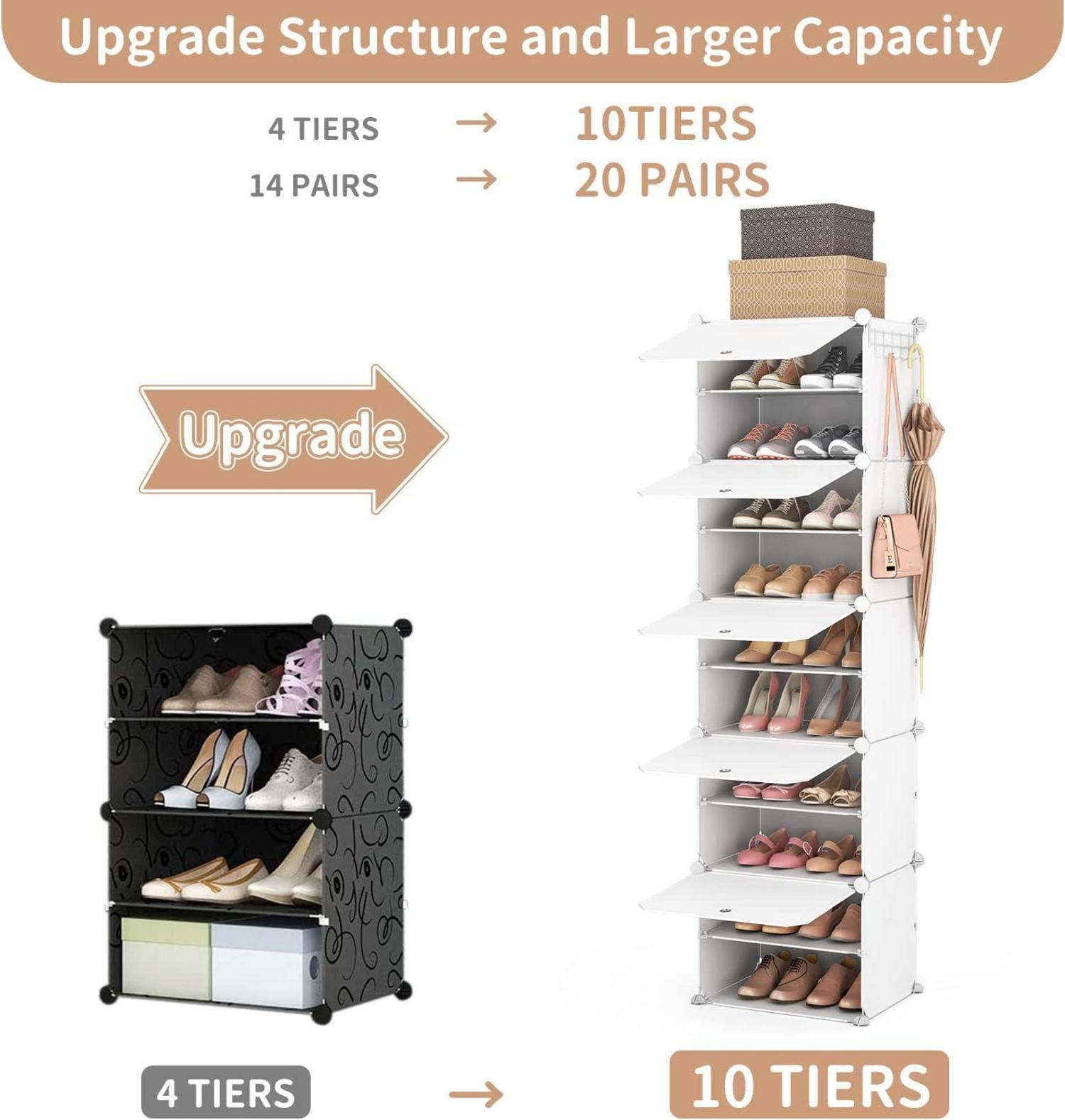 Vicye Schuhregal Organizer 10 Ebenen 20 Paar Schuhe Weiß 1 x 10