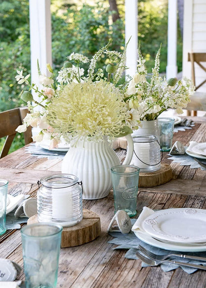 6er Set künstliche Chrysanthemen Blumensträuße Deko Cream 30cm