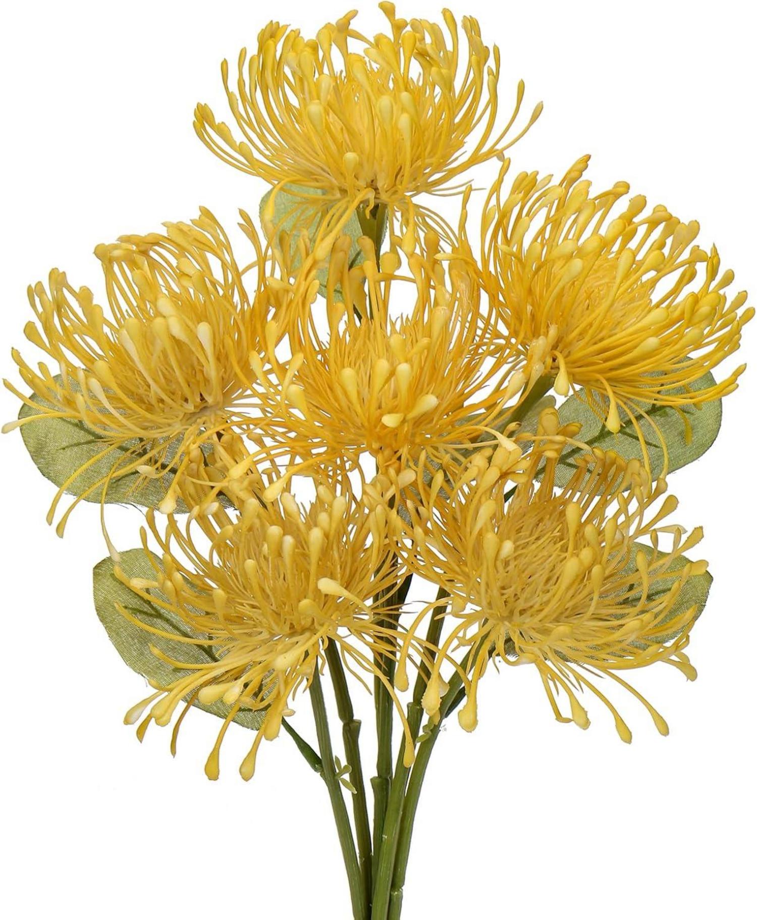 Künstliche Chrysantheme Gelb 6 Stück biegsamer Stiel 30cm