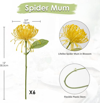 Künstliche Chrysanthemen Blumen Gelb 30cm 6er Set - Deko für