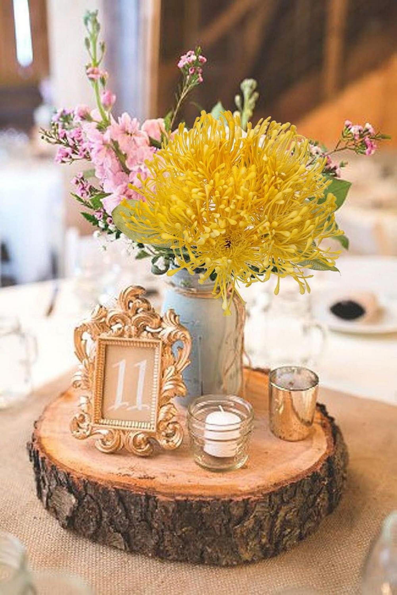 Künstliche Chrysantheme Blumengesteck Gelb 6er Set 30cm biegsamer Stiel