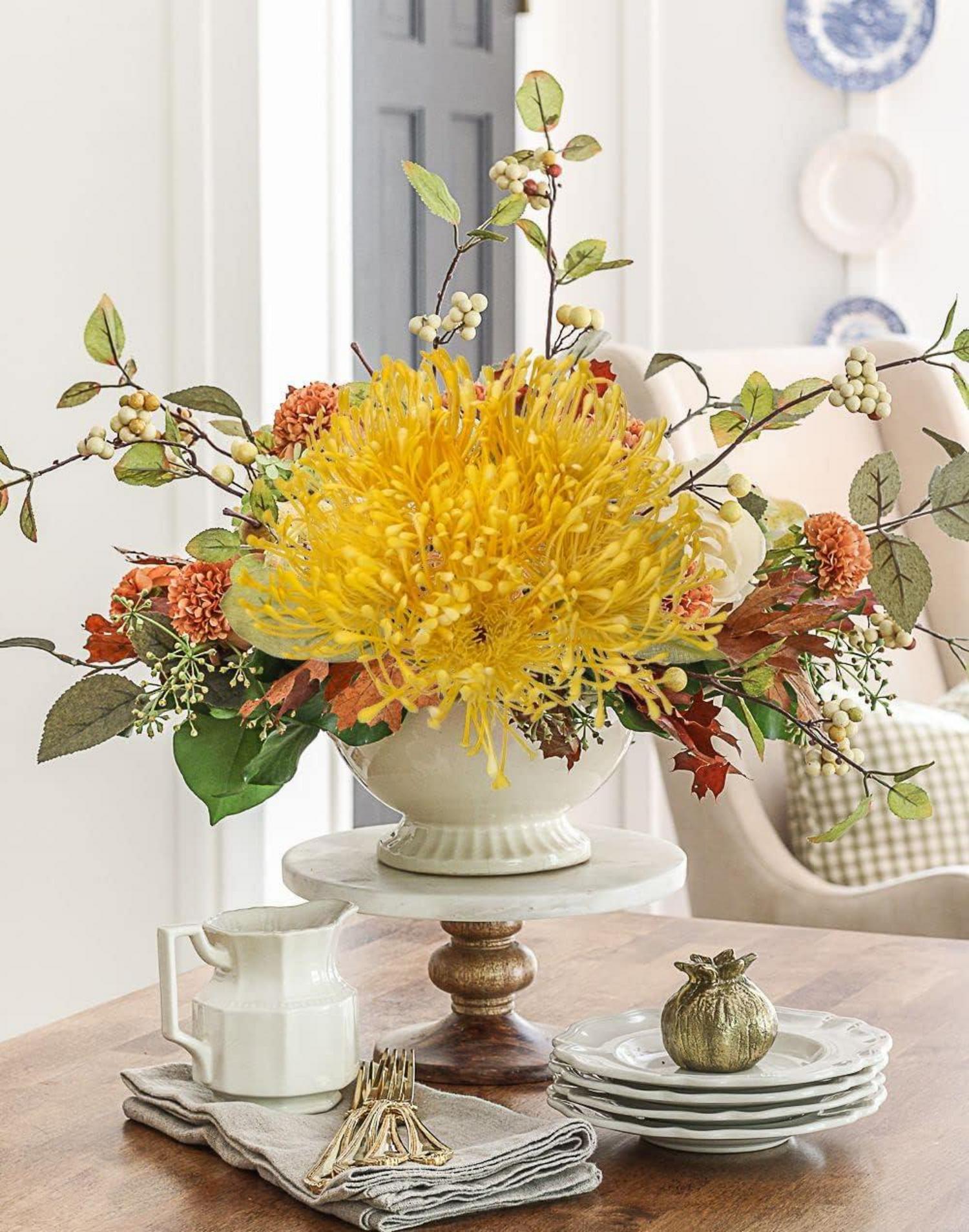 6er Set Künstliche Chrysanthemen Deko Blumen Gelb 30cm