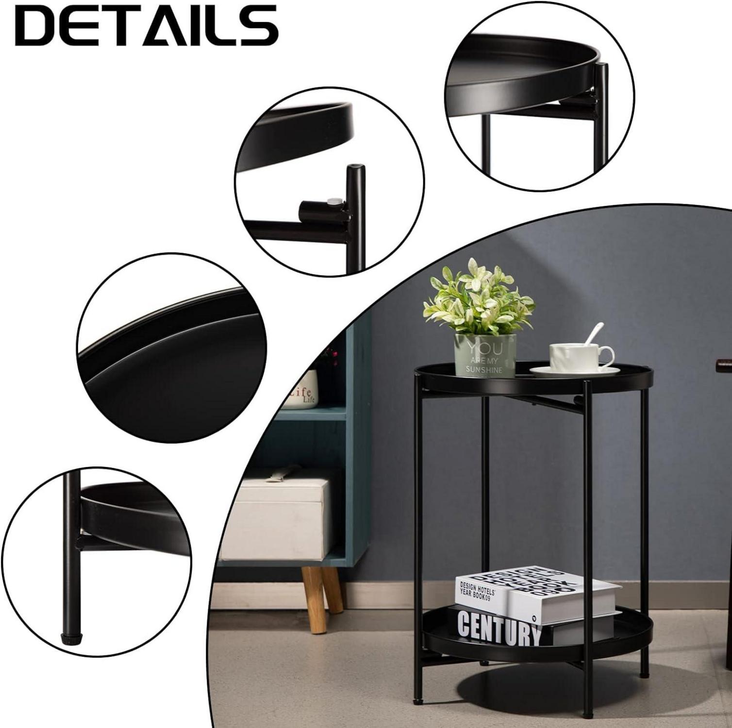 Runder Beistelltisch Schwarz Metall 2 Ebenen Wohnzimmer Outdoor