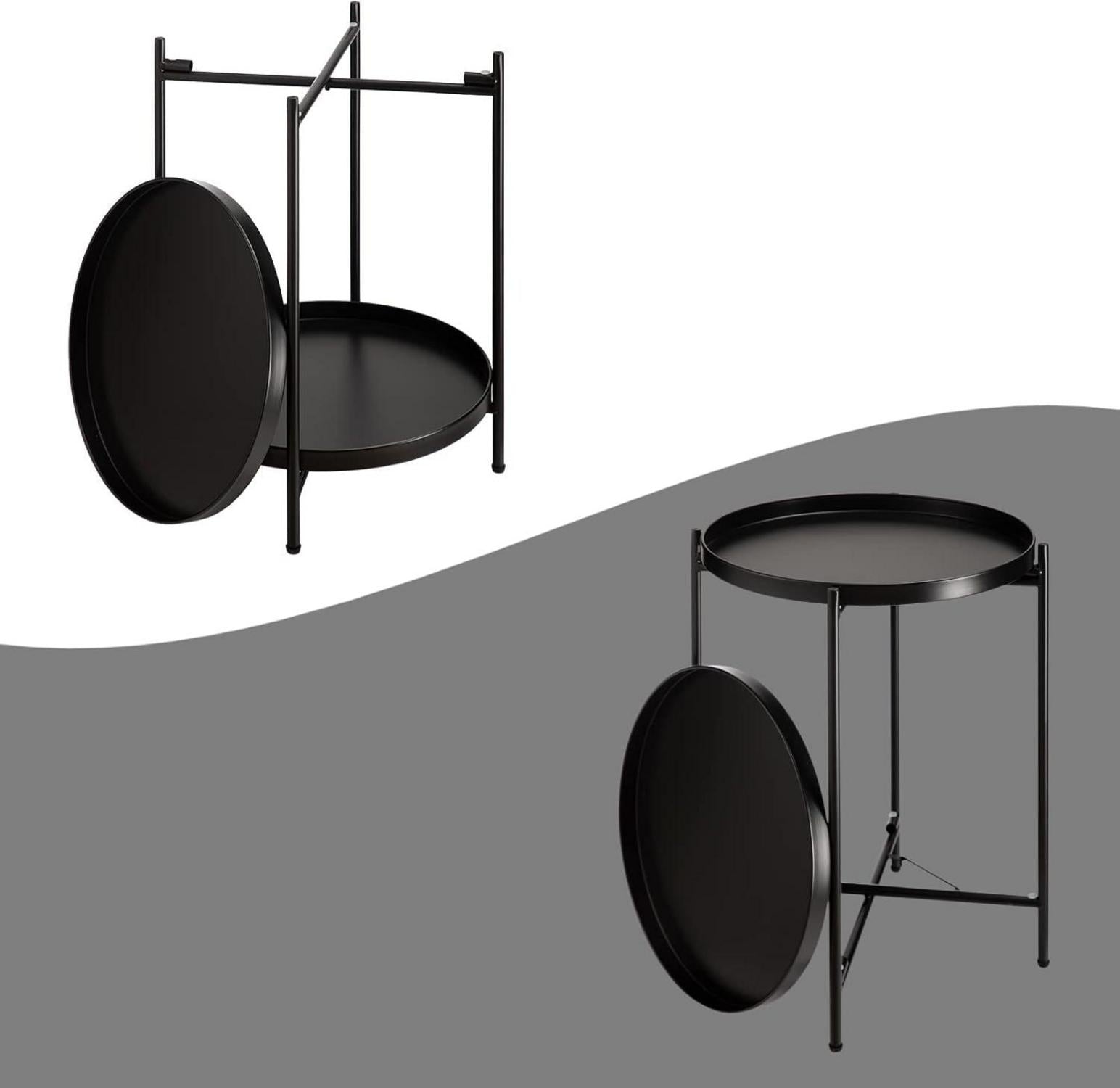 HollyHOME Runder Beistelltisch schwarz Metall 2 Ebenen Wohnzimmer Outdoor