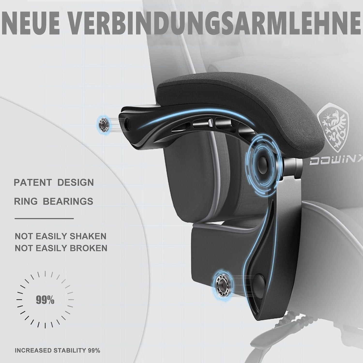 Dowinx Gaming Stuhl Ergonomischer Gamer Massage Lendenstütze Fußstütze