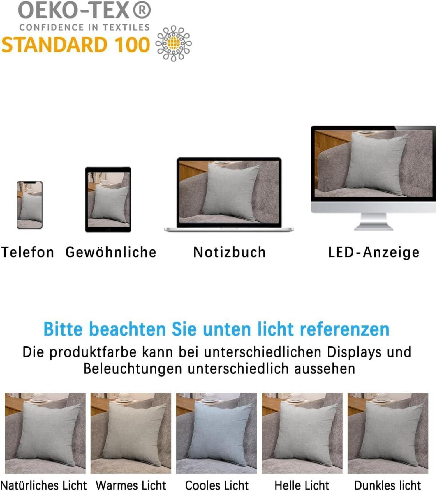 ATsense 2er Set Kissenbezug 40x60 cm Grau Baumwolle Reißverschluss