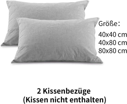 ATsense 2er Set Kissenbezug 40x60 cm Grau Baumwolle Reißverschluss