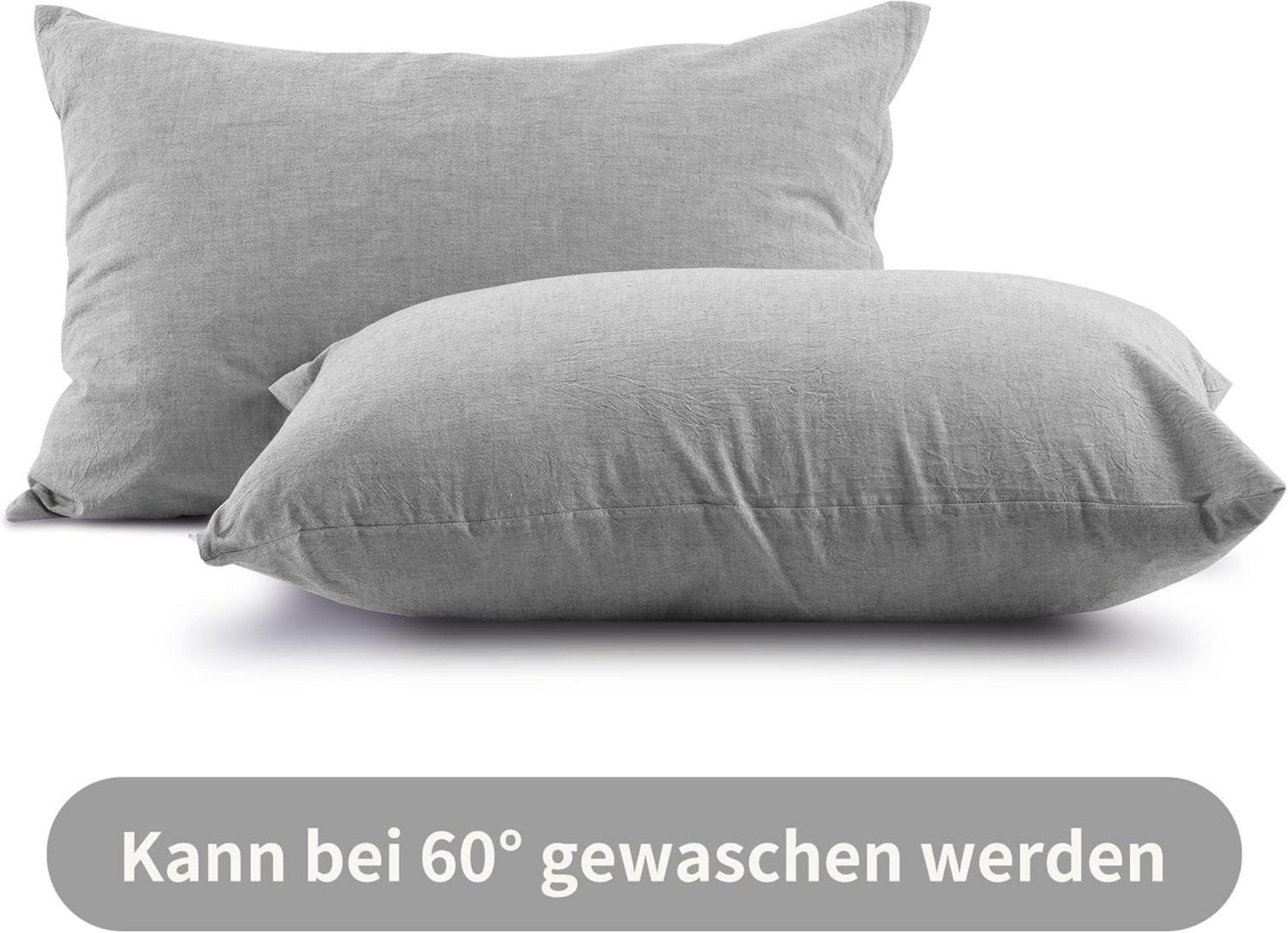2er Set Kissenbezug 40x60 cm Grau Baumwolle Reißverschluss