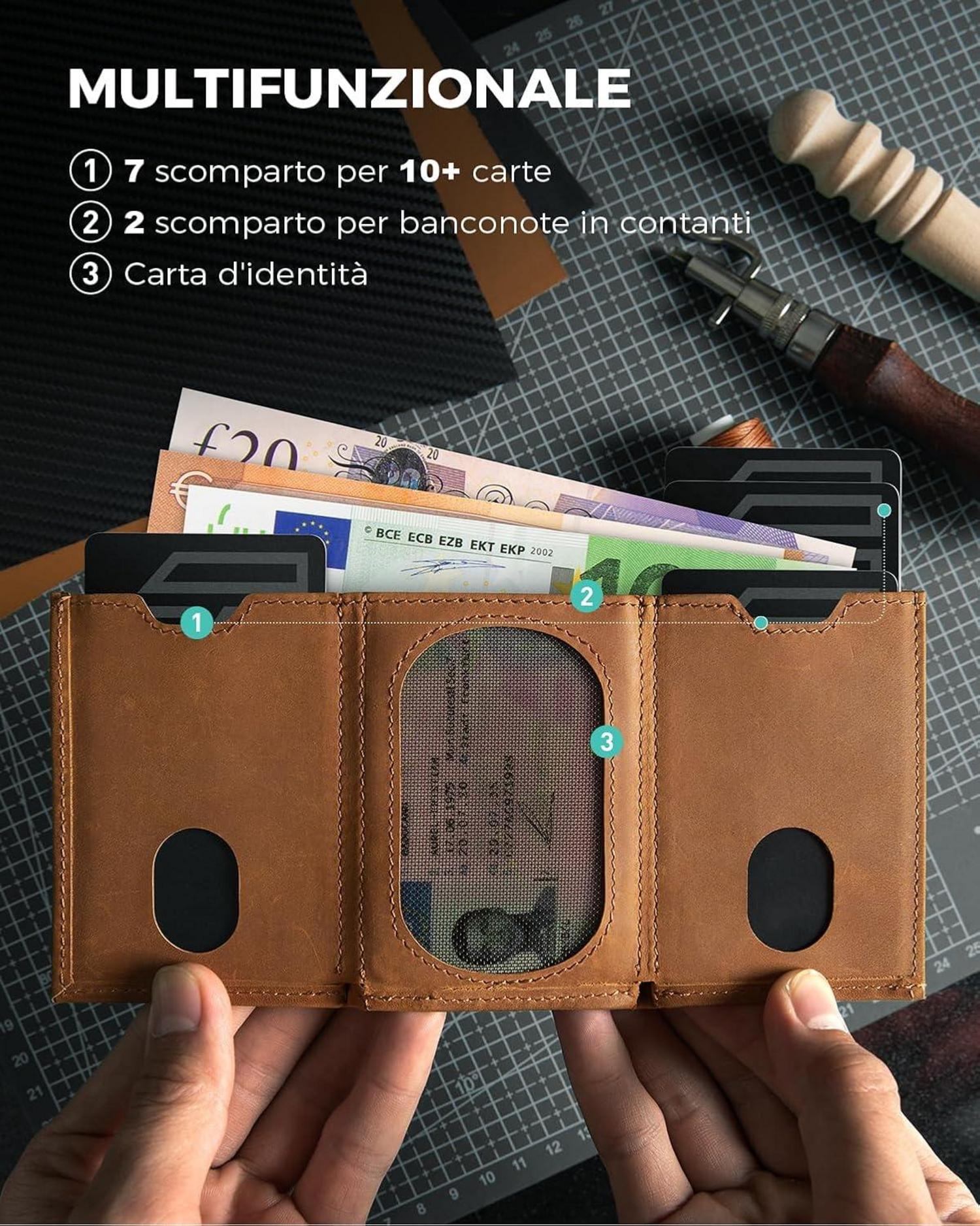 RFID-Schutz Geldbörse mit Münzfach & Kartenetui | Braun Slim Wallet