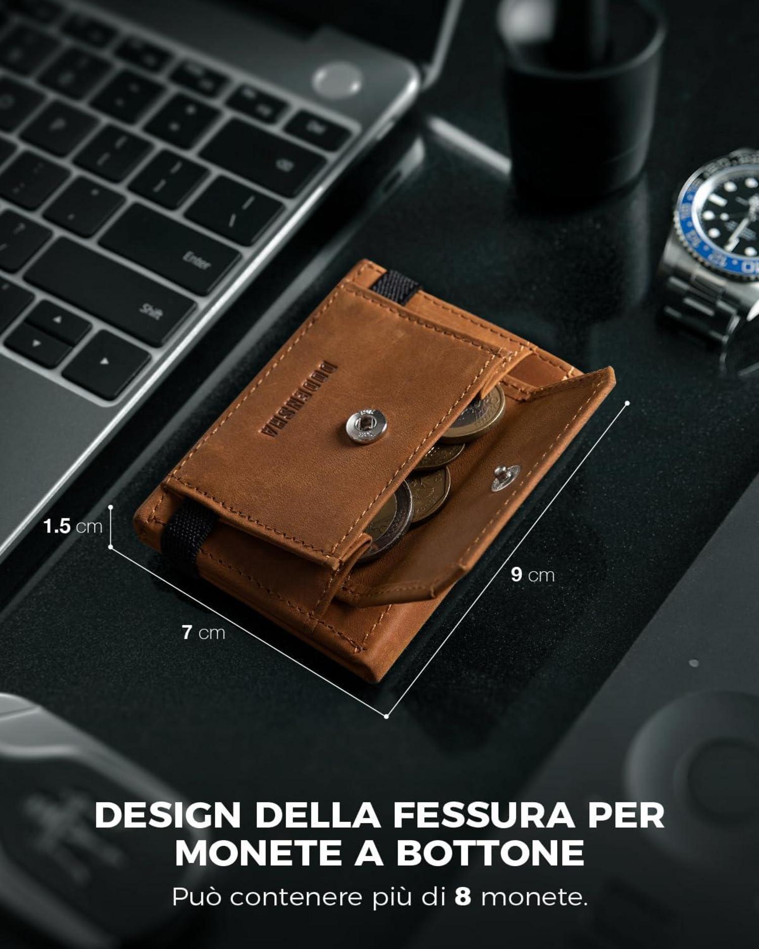 DODENSHA Airtag Mini Geldbörse RFID Schutz Portmonee Herren Braun Slim Wallet