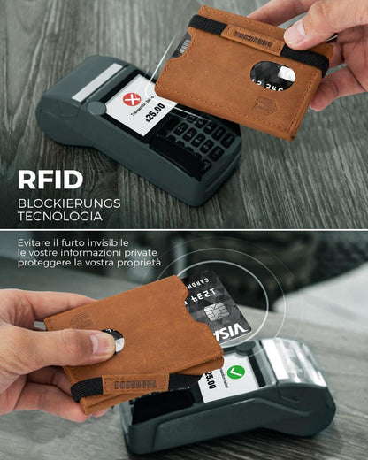 Mini Geldbörse RFID-Schutz Herren Portemonnaie Leder - Braun