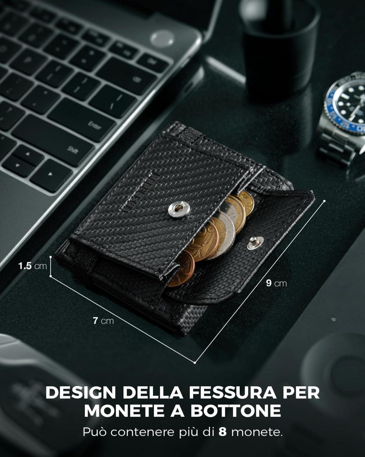 DODENSHA Airtag Mini Geldbörse RFID Schutz Münzfach Leder Kartenetui Slim Wallet