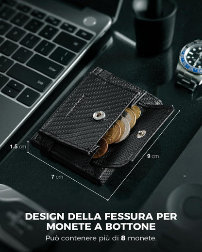 DODENSHA Airtag Mini Geldbörse RFID Schutz Münzfach Leder Kartenetui Slim Wallet