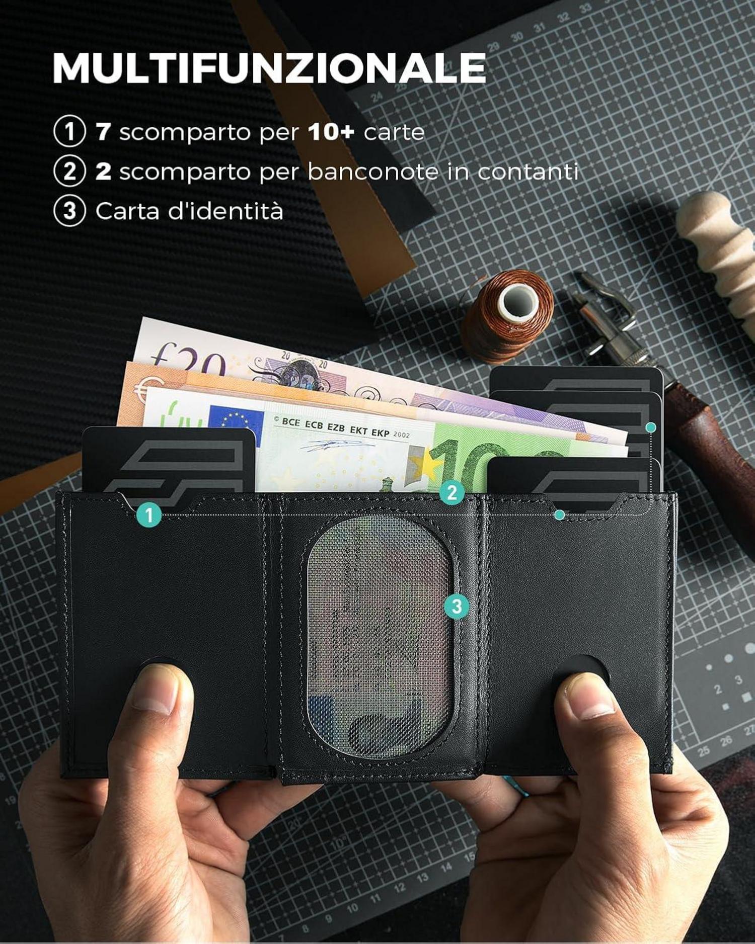 Mini RFID Geldbörse mit Münzfach Schwarz 7 Kartensteckplätze