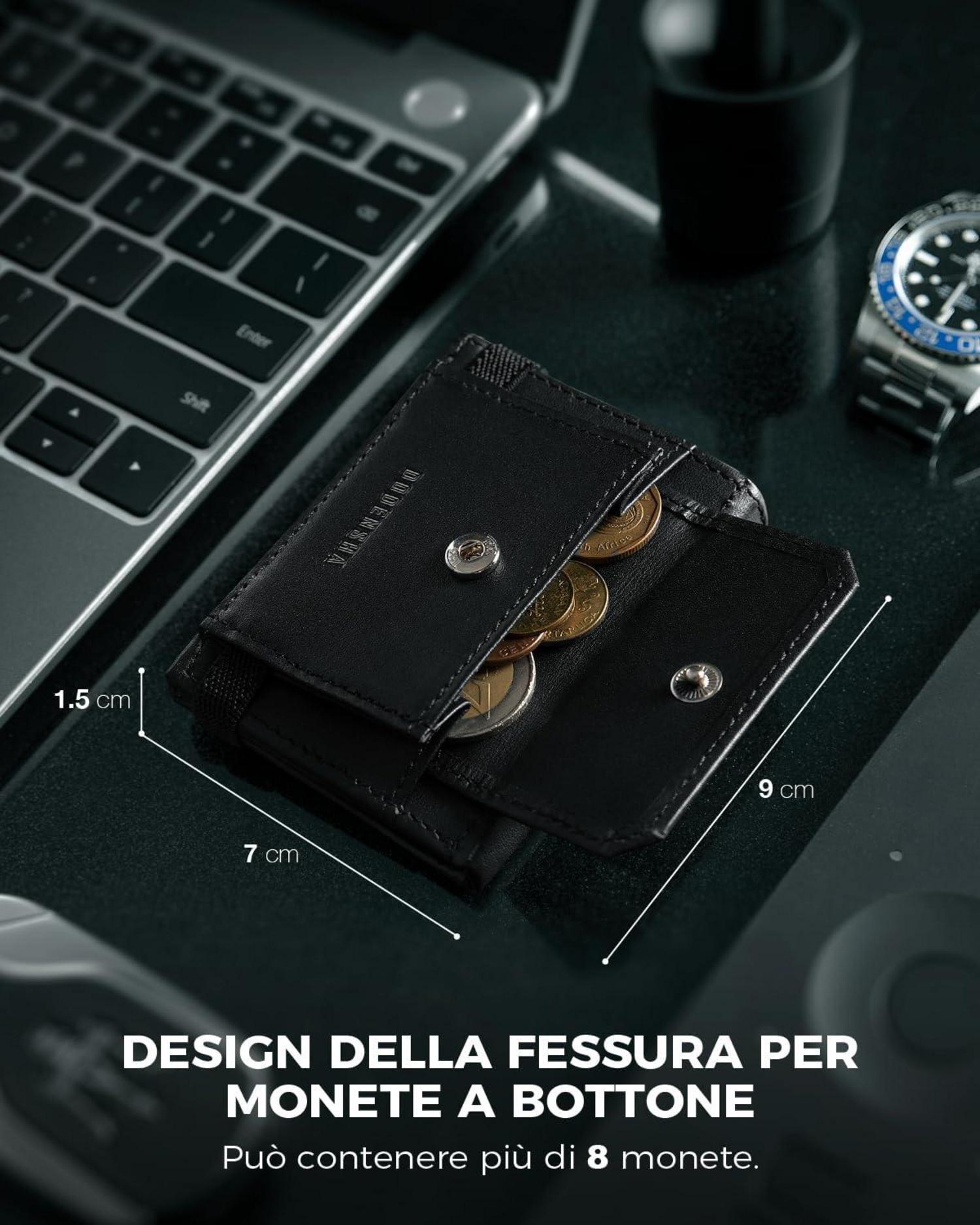 DODENSHA Airtag Mini RFID Geldbörse Herren Leder Slim Wallet Schwarz