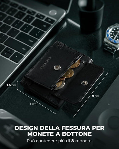 DODENSHA Airtag Mini RFID Geldbörse Herren Leder Slim Wallet Schwarz