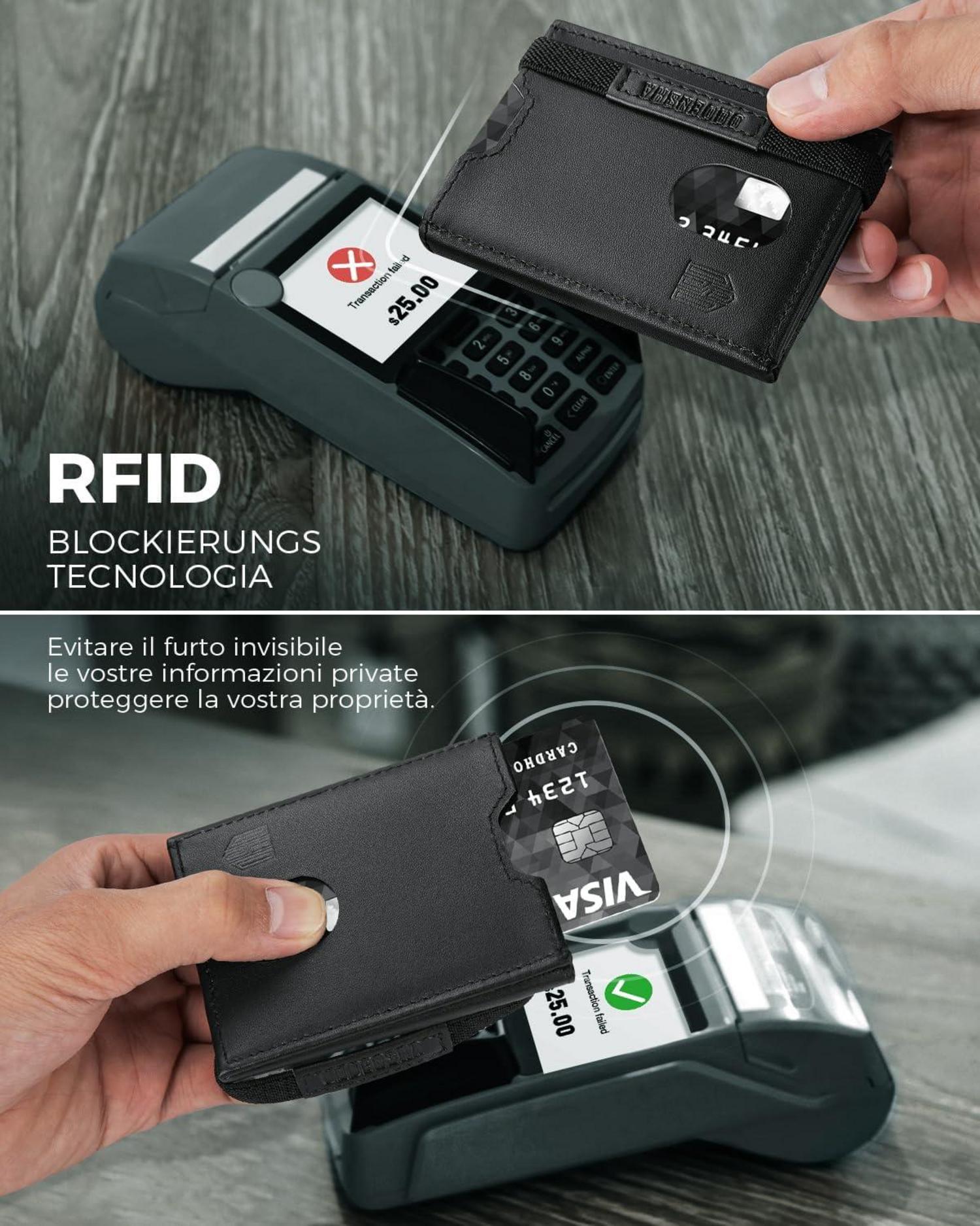 Herren Geldbörse Mini RFID-Schutz Slim Wallet mit Münzfach Echtleder Schwarz