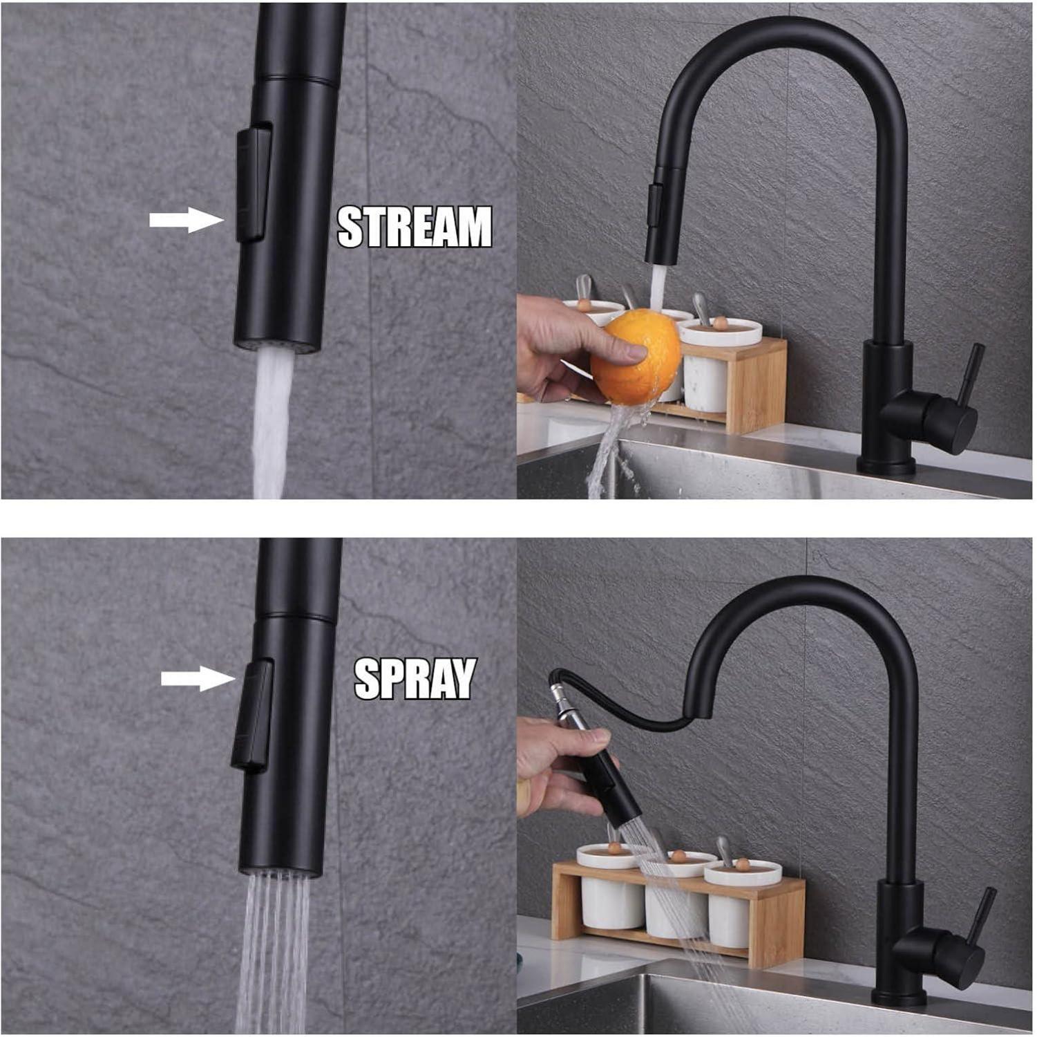 Moderne Schwarz-Edelstahl Küchenarmatur mit Ausziehbarer