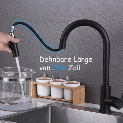 Schwarzer Hochdruck-Wasserhahn Küche ausziehbar 360° drehbar