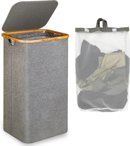 Faltbarer Wäschekorb mit Deckel und Bambusgriffen 100 Liter