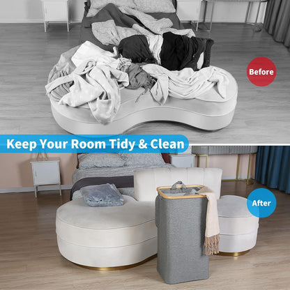 Waschekorb 100L mit Deckel Bambusgriff faltbar XXL grau